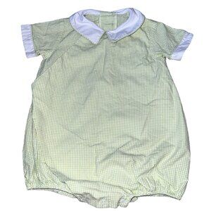 Little English Infant Gingham Romper 18M Green White Cotton Blend Baby Outfit